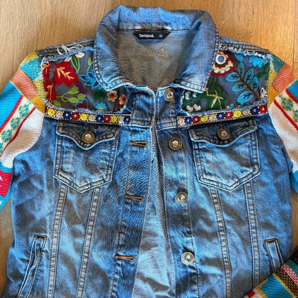 Desigual Embroidered Denim Jacket - Size S - Picture 3 of 6